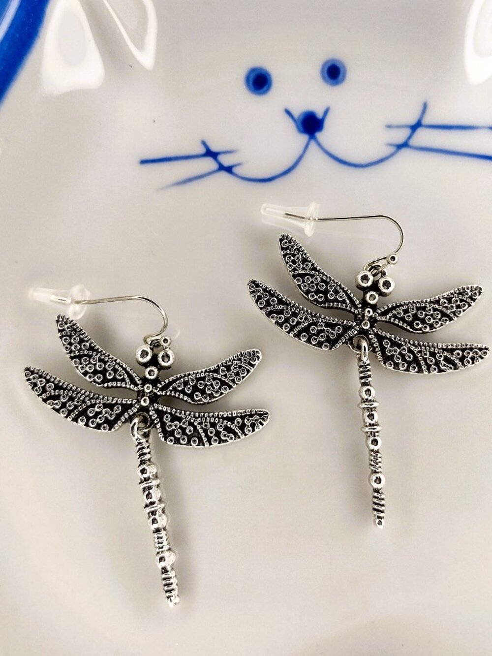 Earring Pair Dragonfly Jointed Tail Moves Silver Costume Gift Hope Happiness